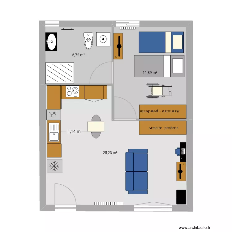 appartement st pierre. Plan de 3  et 44 m²