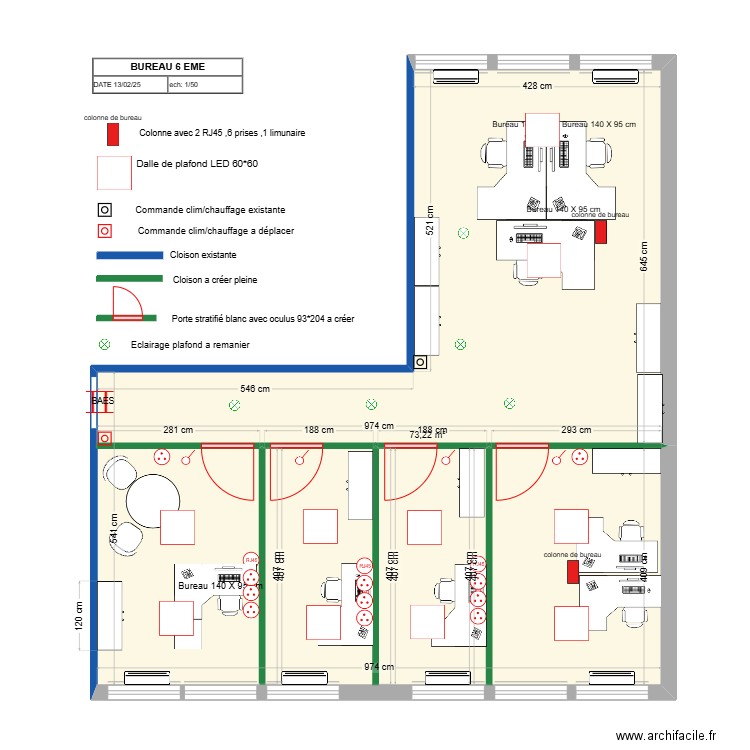BUREAU 6 EME. Plan de 1 pièce et 73 m2