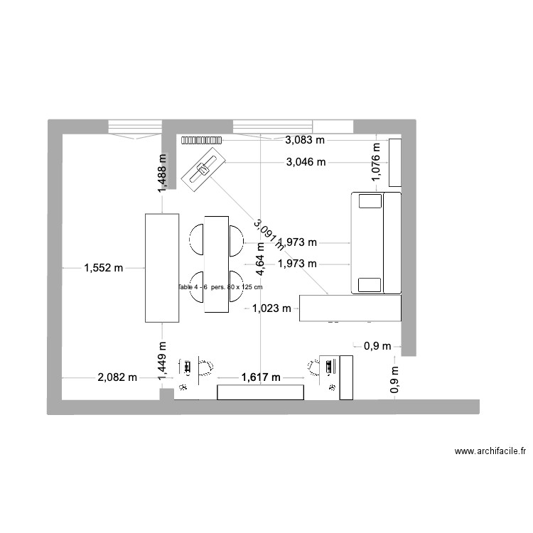 salon cuisine. Plan de 0 pièce et 0 m2