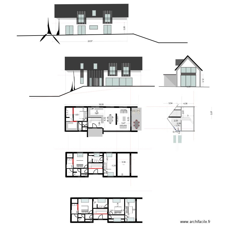 LONGERE TYPE 8 TER AVEC LUCARNE METAL. Plan de 33 pièces et 288 m2