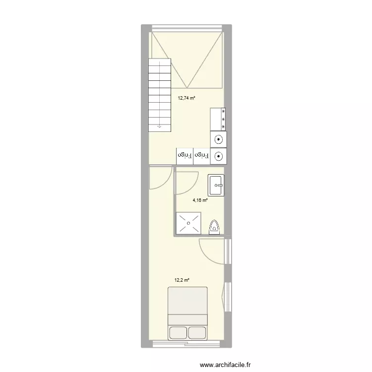 garage. Plan de 3 Pièces et 29 m²