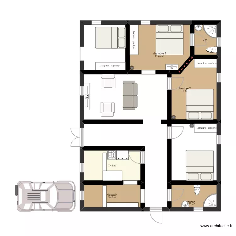 Dr c. Plan de 6 Pièces et 43 m²