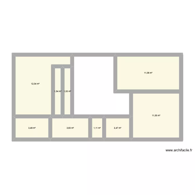 Etage. Plan de 9  et 48 m²