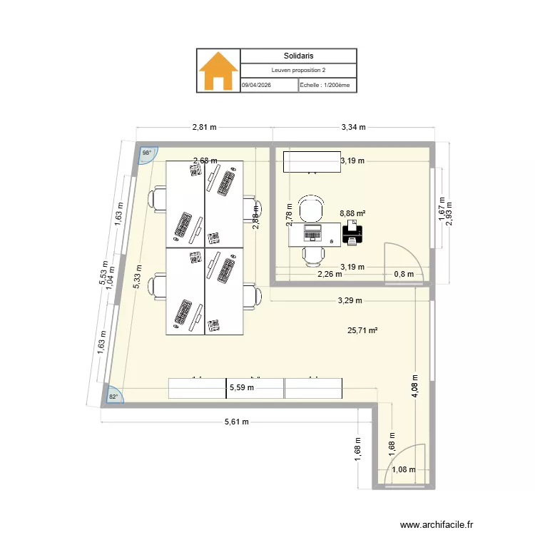 Leuven plan 2  1er &eacute;tage. Plan de 2  et 35 m²