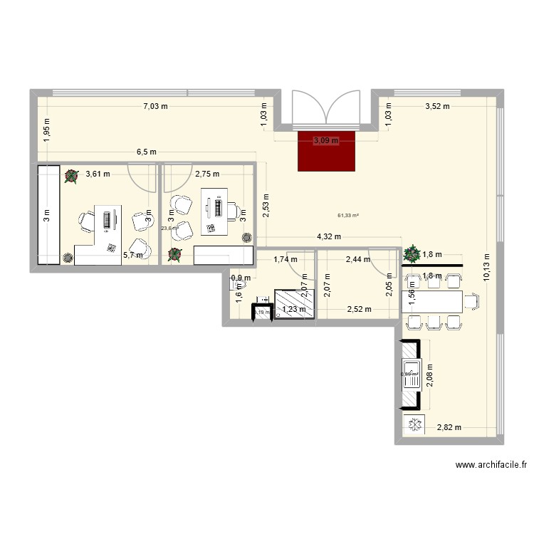 Local commercial 3. Plan de 4 pièces et 86 m2