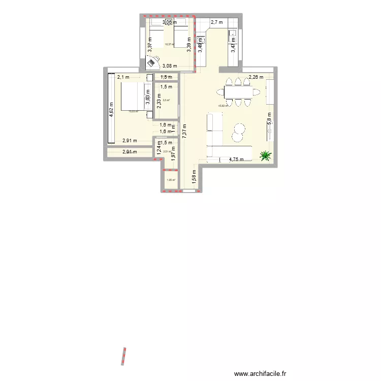 Bali. Plan de 8  et 81 m²