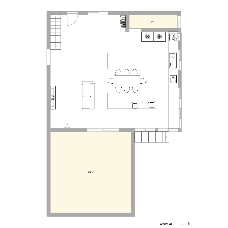 Cuisine. Plan de 2 pièces et 41 m2