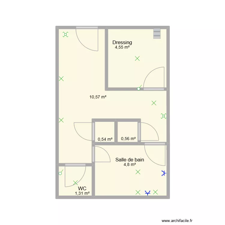 Reims couloir et salle d\'eau. Plan de 6  et 22 m²