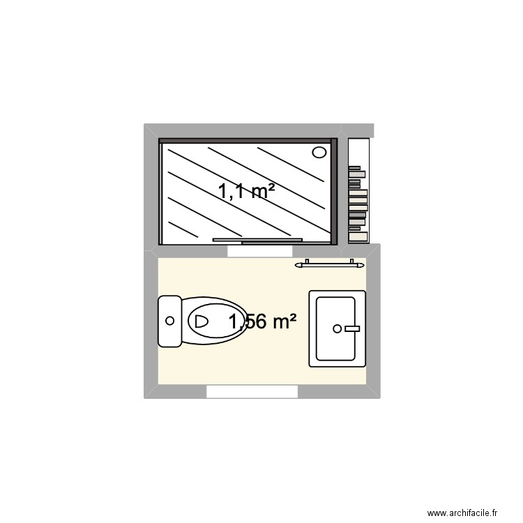 sdb studio acacias. Plan de 2 pièces et 3 m2