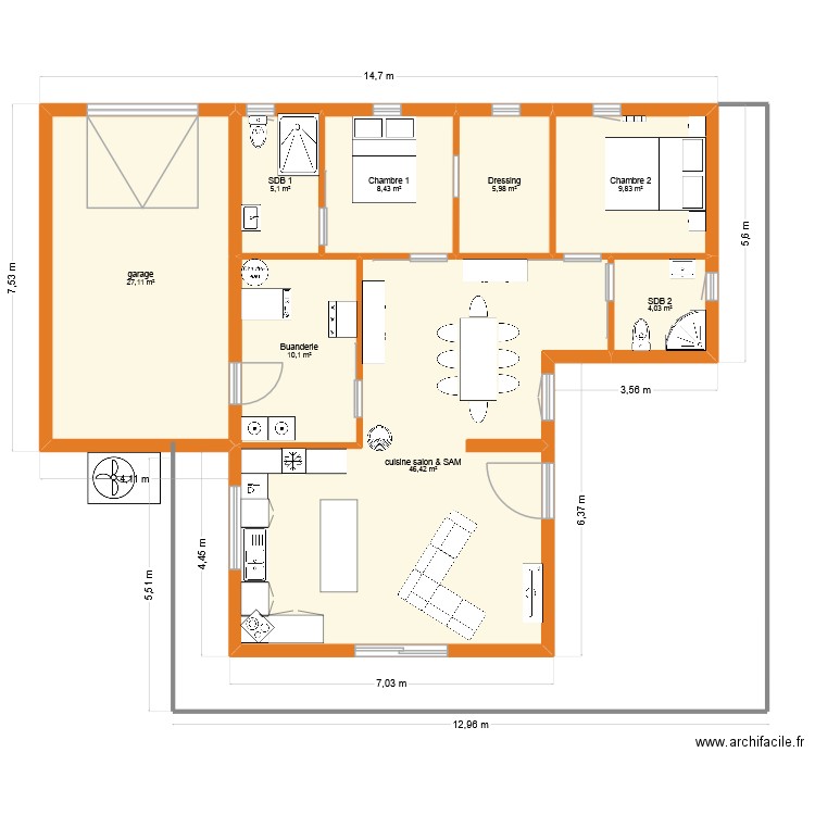 chalet 20251214 et garage. Plan de 8 pièces et 117 m2