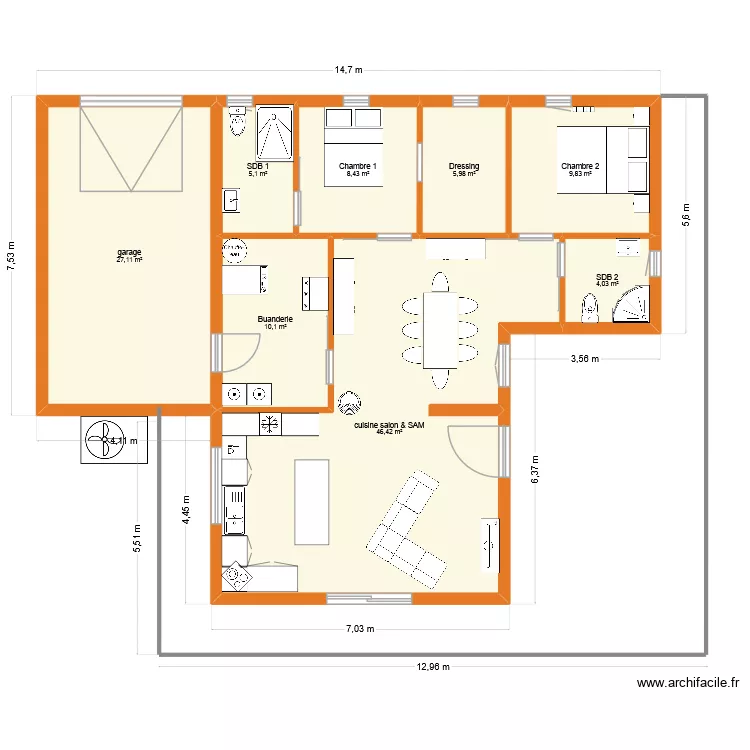 chalet 20251214 et garage. Plan de 8 pièces et 117 m²