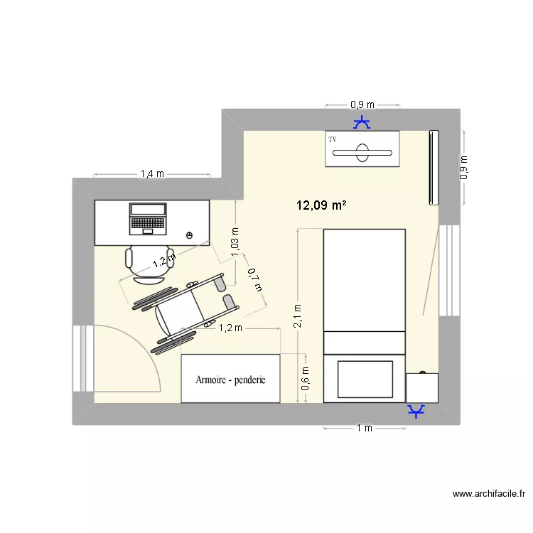 Chambre Léo. Plan de 1 et 12 m² Chambre Léo. Plan de 1 et 12 m²