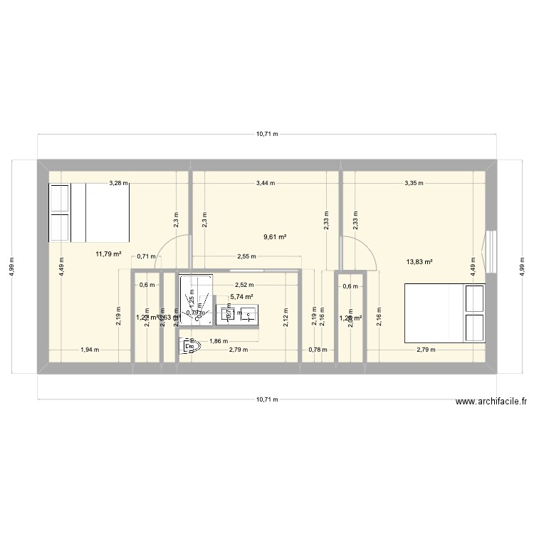 Moréac étage. Plan de 5 pièces et 44 m2