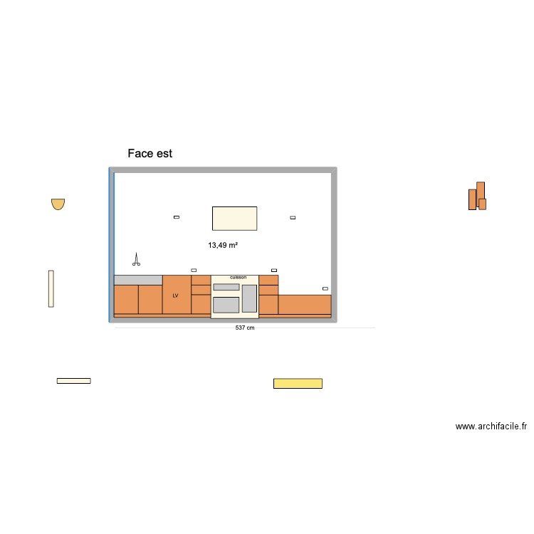 cuisine SMEG Dernier. Plan de 1 pièce et 13 m2