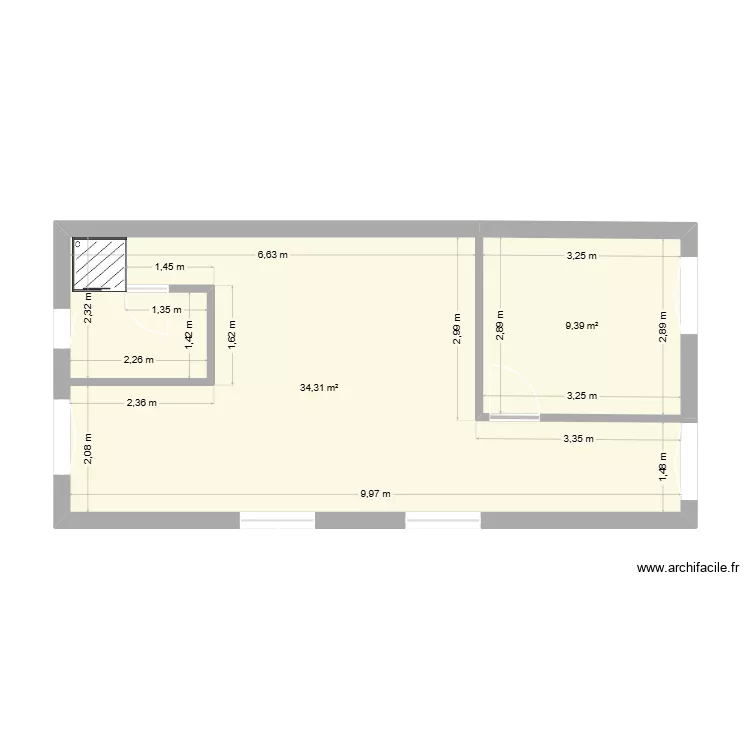 Rez de chauss&eacute;e. Plan de 2  et 44 m²