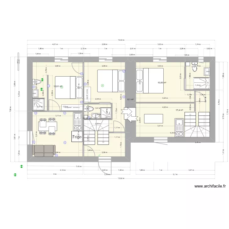 cc4-LOGEMENT ETUDIANT- etage 1logement 1 chambre. Plan de 5 Pièces et 73 m² cc4-LOGEMENT ETUDIANT- etage 1logement 1 chambre. Plan de 5 Pièces et 73 m²