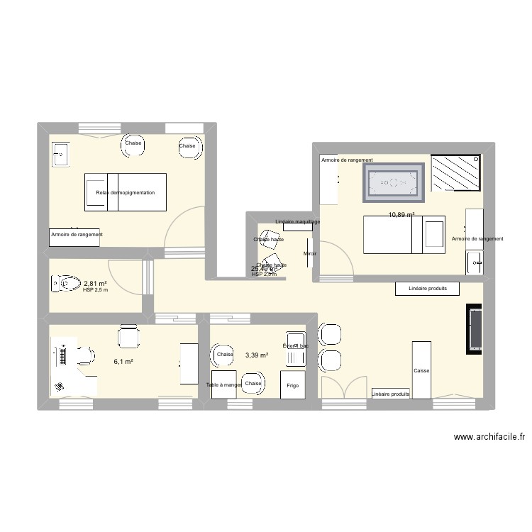 Institut. Plan de 5 pièces et 49 m2