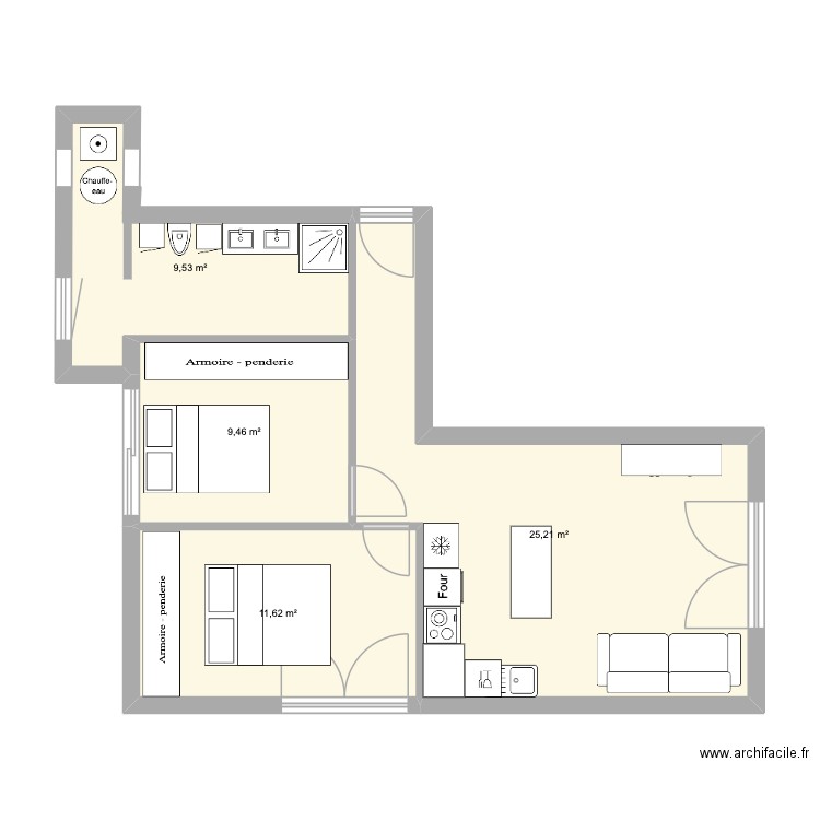 porte d'azur. Plan de 4 pièces et 56 m2