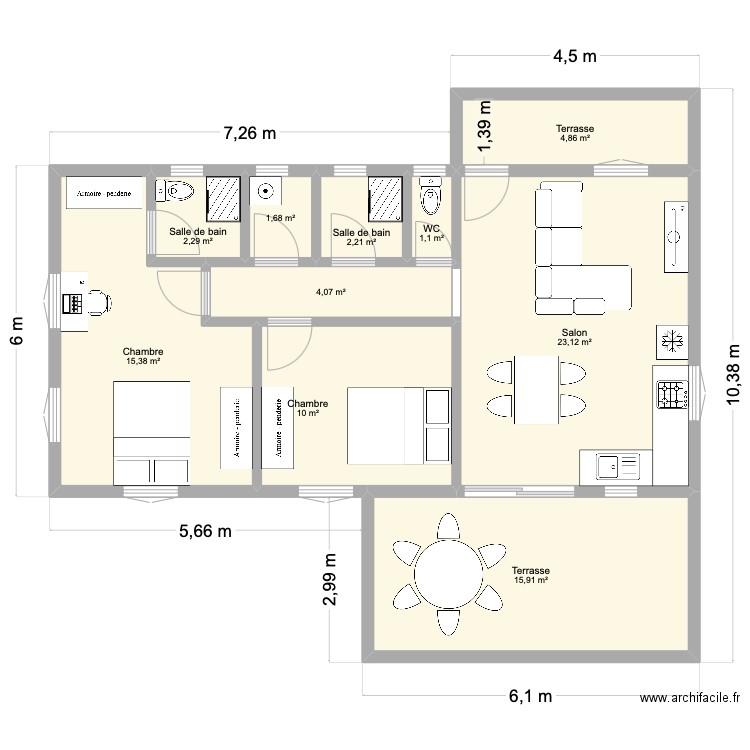 Villa au Moule. Plan de 10 pièces et 81 m2
