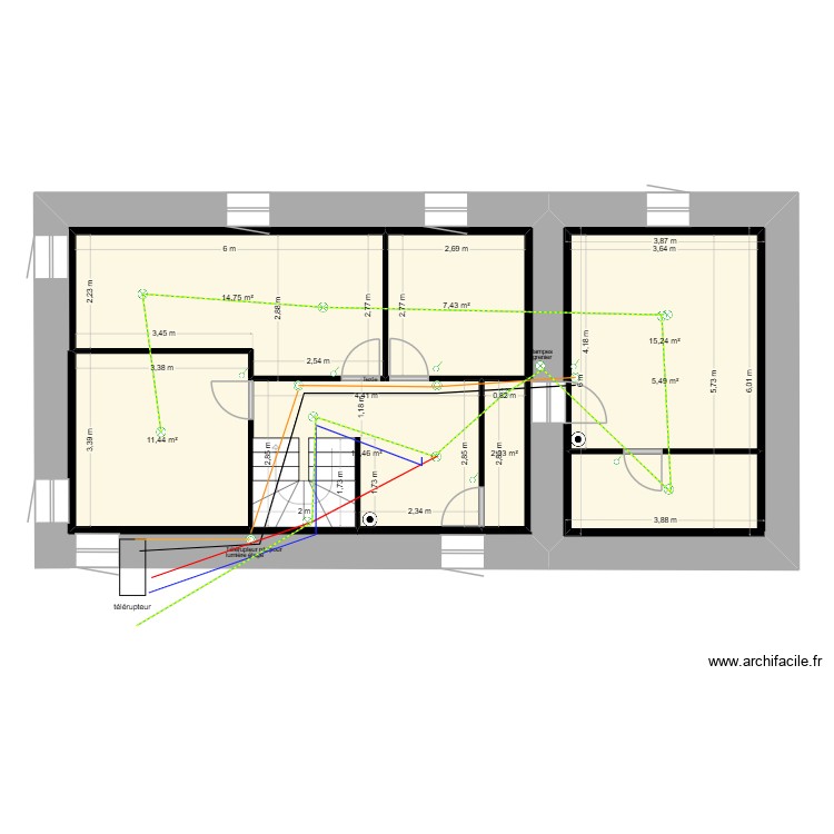 &eacute;tage t&eacute;l&eacute;rupteur. Plan de 0 pièce et 0 m2