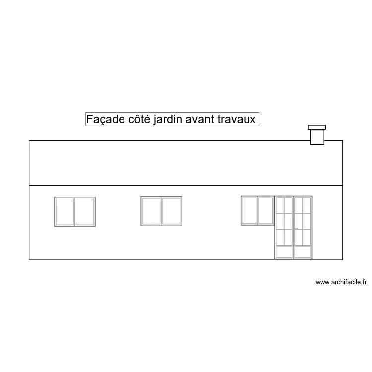 Fa&ccedil;ade c&ocirc;t&eacute; jardin avant travaux. Plan de 