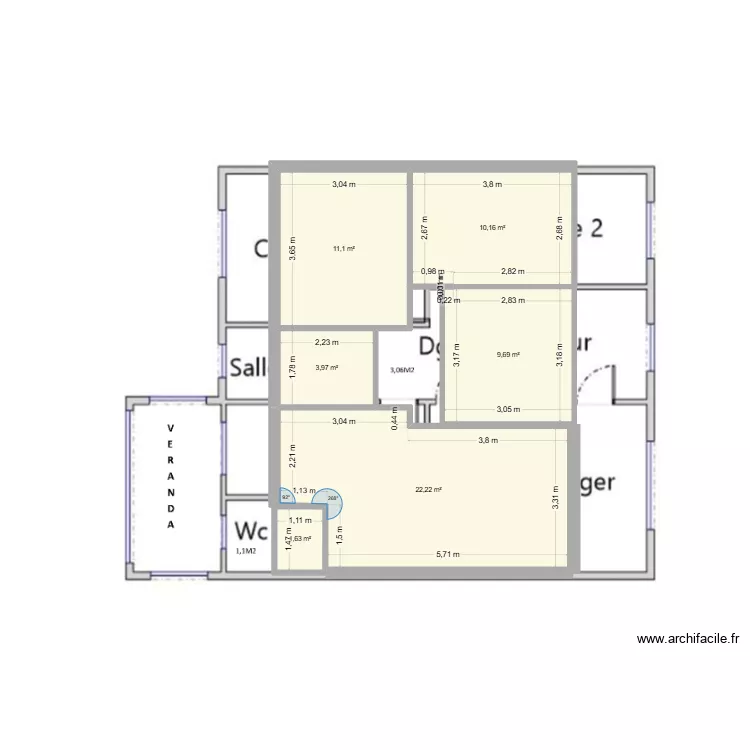 laon RDC. Plan de 6  et 59 m²