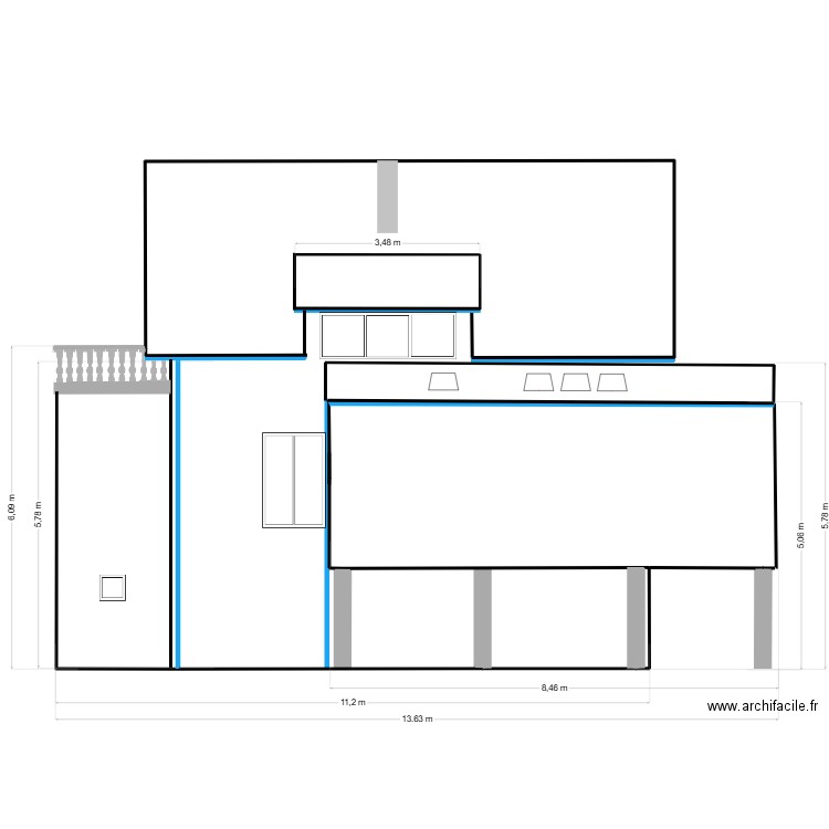 facade ouest extension. Plan de 0 pièce et 0 m2