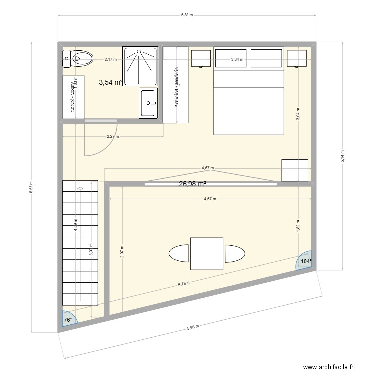 CHAMBRE FONZ v2. Plan de 2 pièces et 31 m2