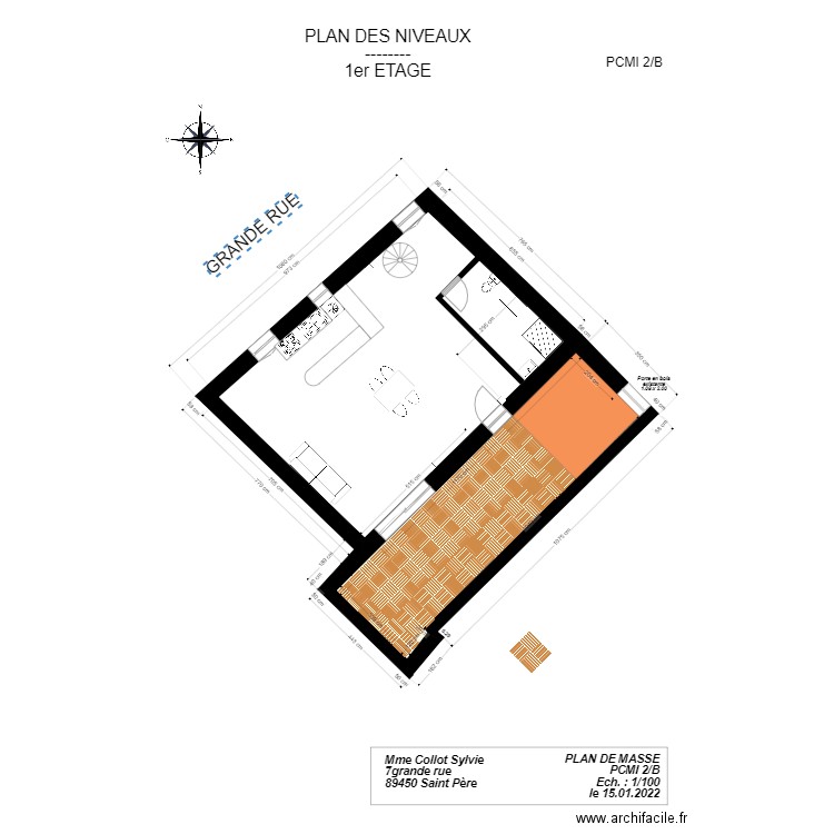 1ER ETAGE. Plan de 2 pièces et 102 m2