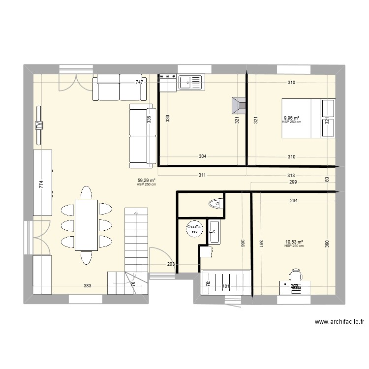 Maison Gan. Plan de 3 pièces et 80 m2