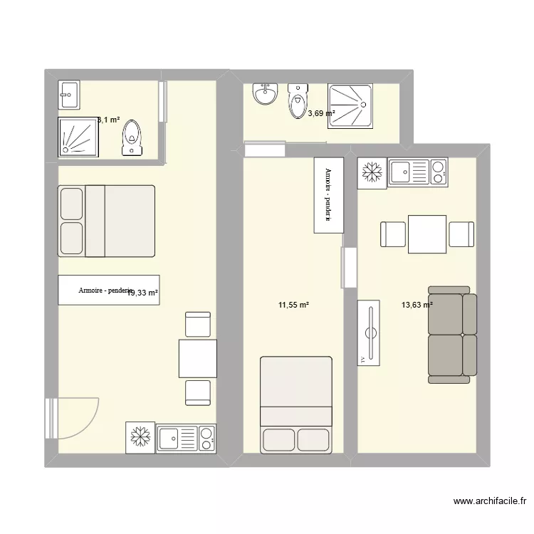 Studios. Plan de 5 Pièces et 51 m² Studios. Plan de 5 Pièces et 51 m²