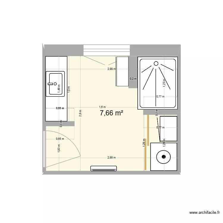 SDB V4. Plan de 1  et 8 m²
