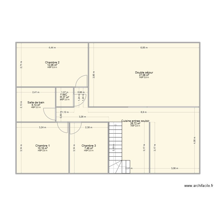 ledeme. Plan de 7 pièces et 90 m2