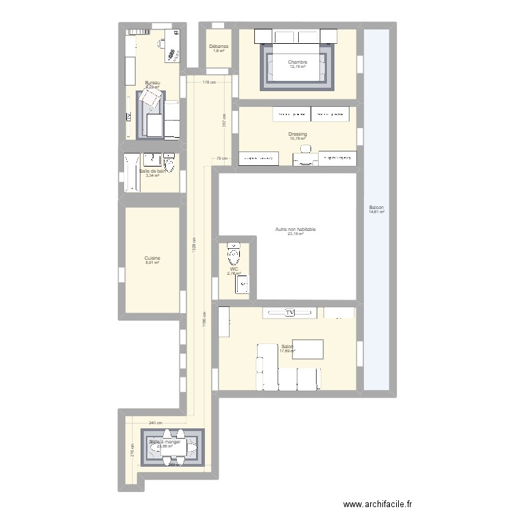 Maison. Plan de 11 pièces et 129 m2
