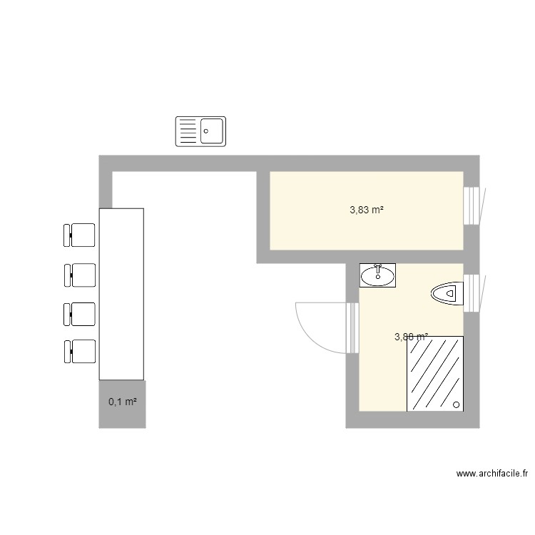 pool house 3. Plan de 3 pièces et 8 m2