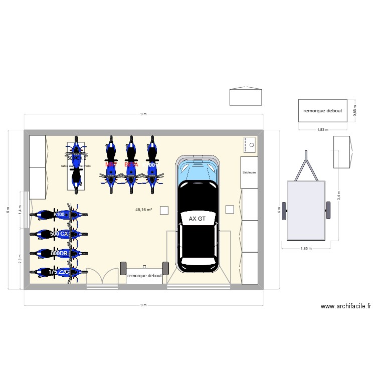 Atelier. Plan de 1 pièce et 48 m2