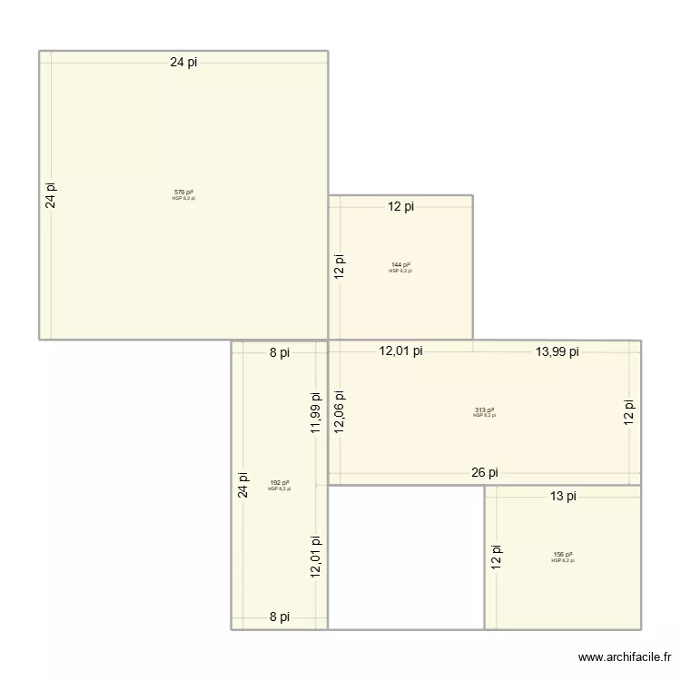 666d. Plan de 5  et 128 m²