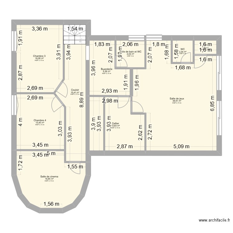 PLAN  MAISON GALLINEAU R-1. Plan de 10 pièces et 132 m2