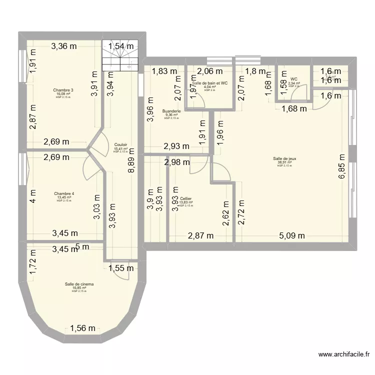 PLAN  MAISON GALLINEAU R-1. Plan de 10 pièces et 132 m²