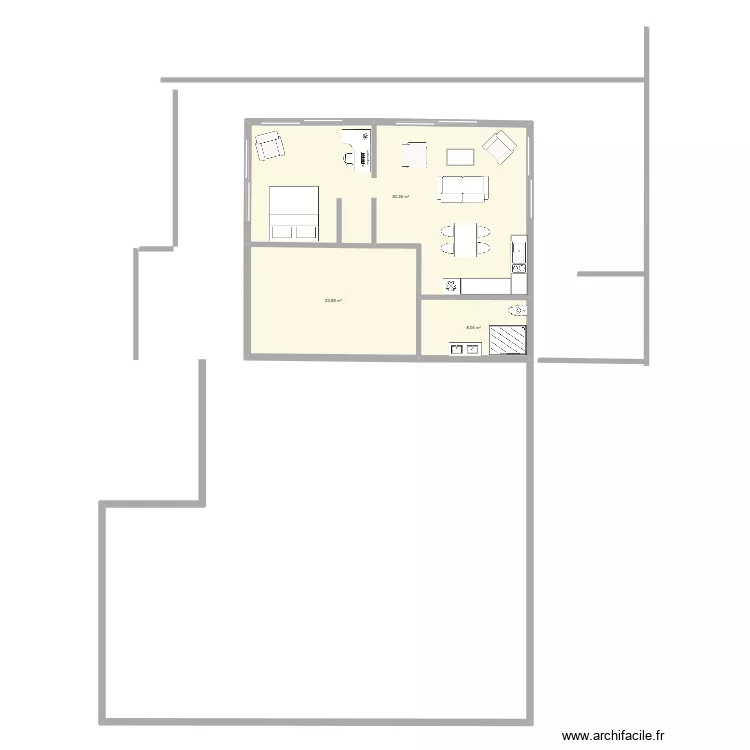 yahoue 2026. Plan de 3  et 82 m²
