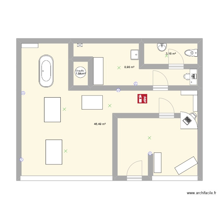 PLAN DU SALON MATH. Plan de 2 pièces et 47 m2