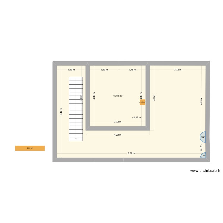 boke. Plan de 2 pièces et 57 m2