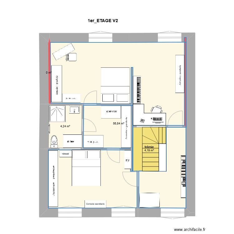 1er_ETAGE V2_K_ter. Plan de 4 pièces et 65 m2