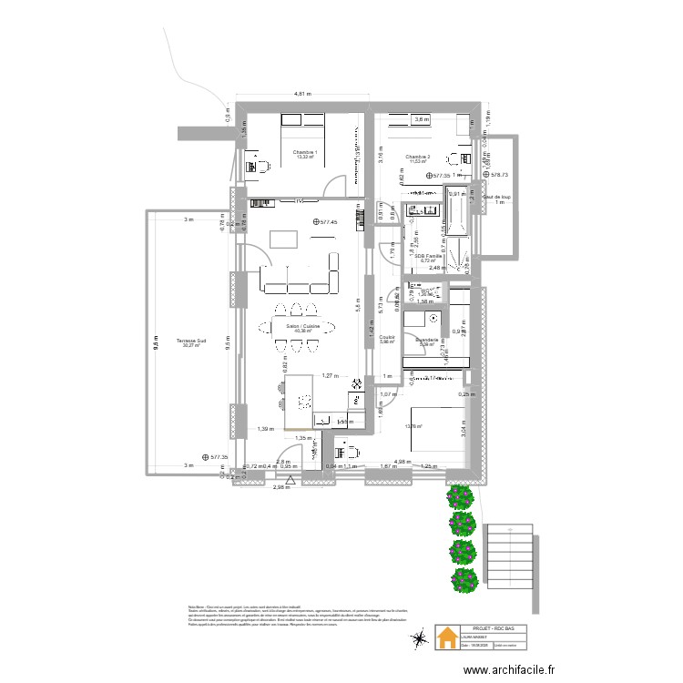 Viuz - RDC Bas - Projet v2. Plan de 15 pièces et 134 m2