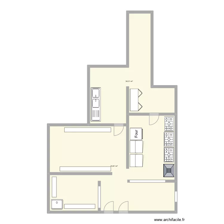 Plan Gabo Cuisine. Plan de 2  et 109 m²