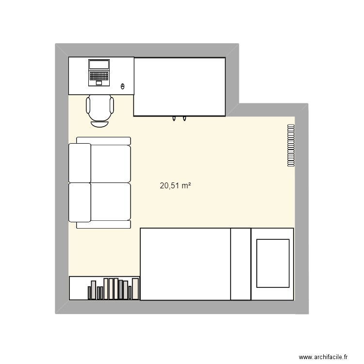 Chambre actuelle. Plan de 1 pièce et 21 m2