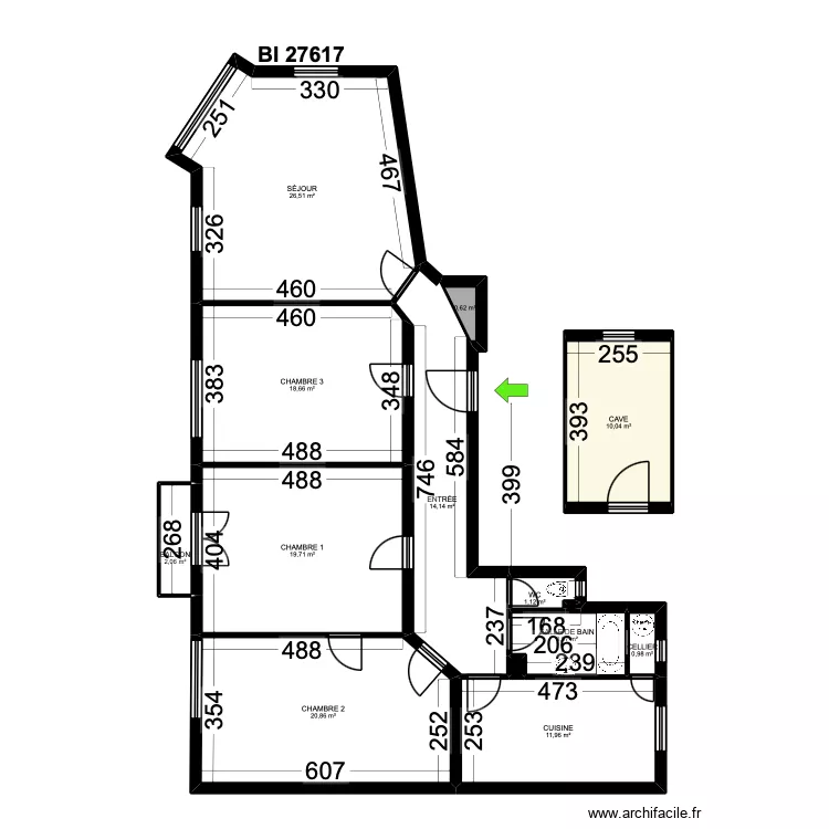 BI 27617. Plan de 14  et 131 m²