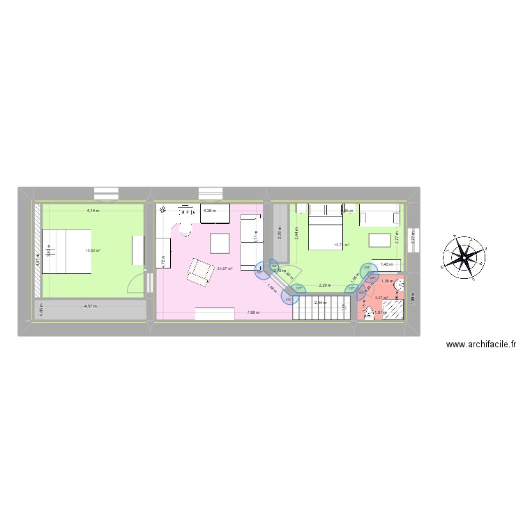 ETAGE MAISON. Plan de 19 pièces et 70 m2