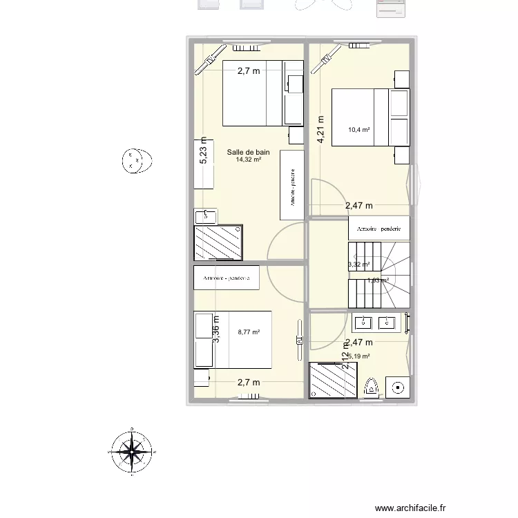 Plan 4 angles. Plan de 16  et 190 m²