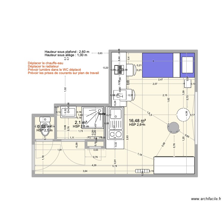 Studio 6 Meubles V4. Plan de 3 pièces et 19 m2